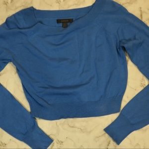 Express Cropped Blue Scoop Neck Sweater